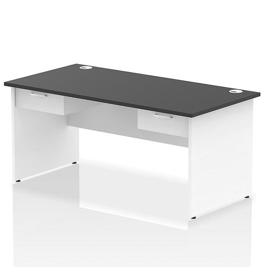 Impulse 1600mm Two-Tone Rectangular Desk with 2 attached Pedestals, White Panel End Leg, Black