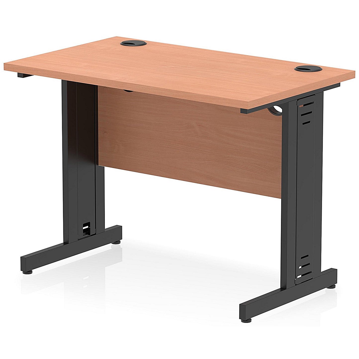 Impulse 1000mm Slim Rectangular Desk, Black Cable Managed Leg, Beech