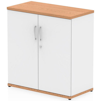 Impulse Two-Tone Low Cupboard, 1 Shelf, 800mm High, Oak and White