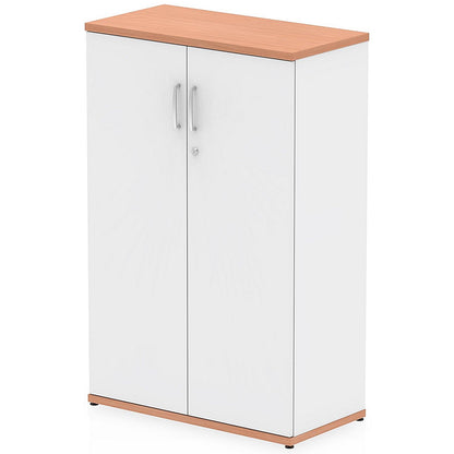 Impulse Two-Tone Medium Cupboard, 2 Shelves, 1200mm High, Beech and White