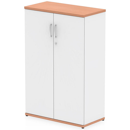 Impulse Two-Tone Medium Cupboard, 2 Shelves, 1200mm High, Beech and White