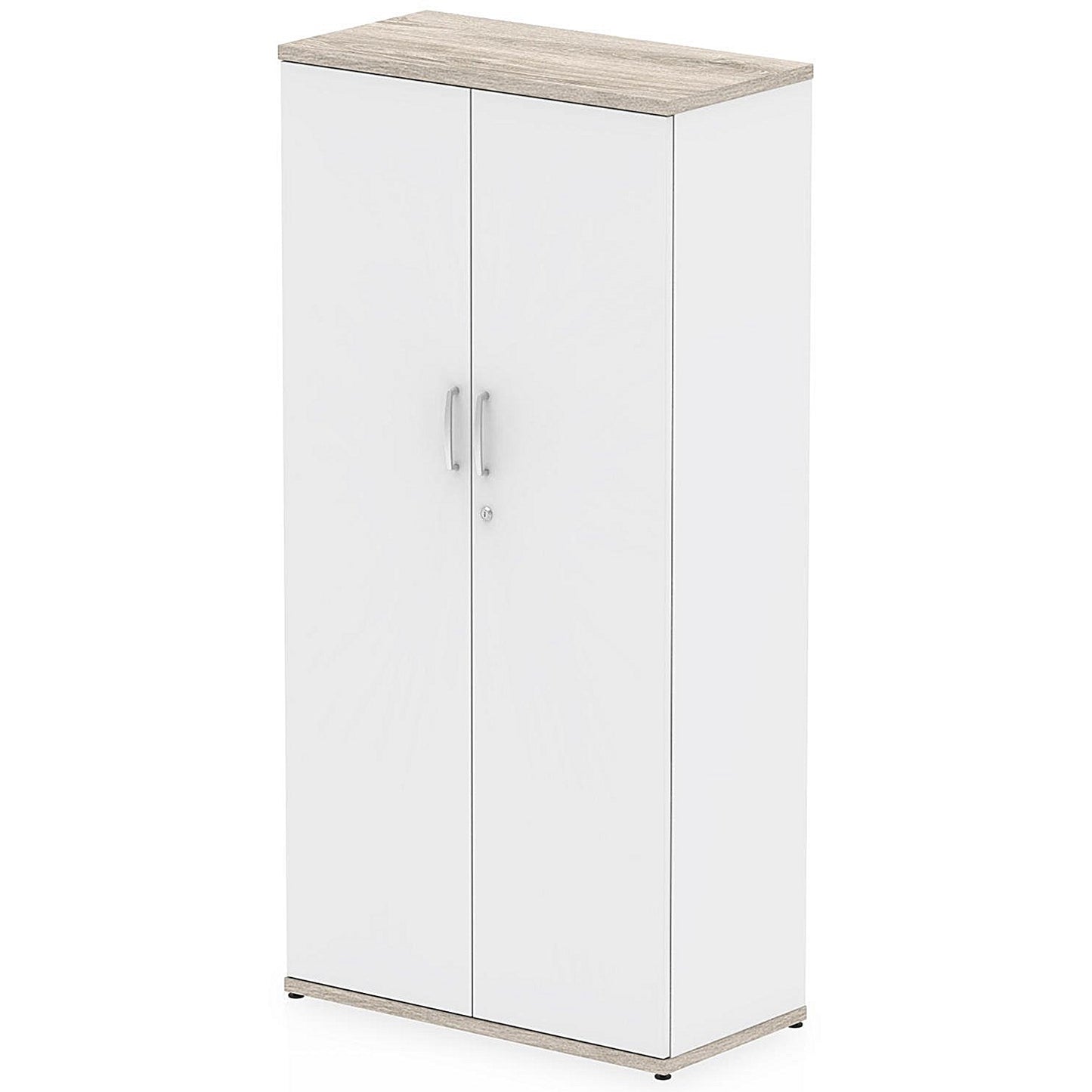 Impulse Two-Tone Tall Cupboard, 3 Shelves, 1600mm High, Grey Oak and White