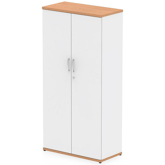Impulse Two-Tone Tall Cupboard, 3 Shelves, 1600mm High, Oak and White