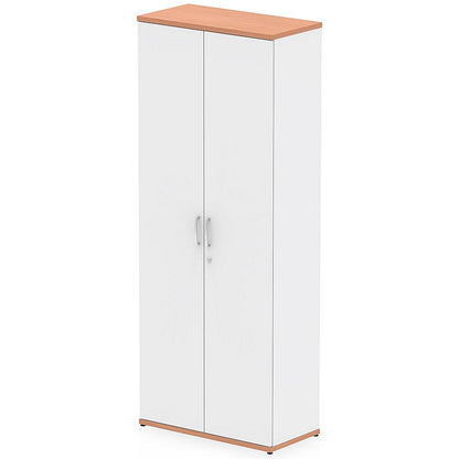 Impulse Two-Tone Extra Tall Cupboard, 4 Shelves, 2000mm High, Beech and White