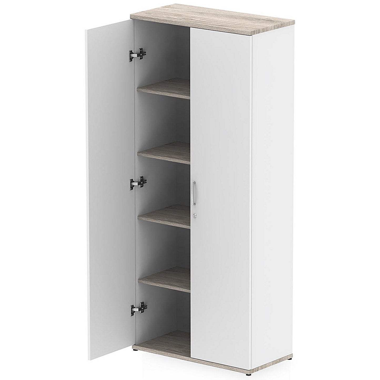 Impulse Two-Tone Extra Tall Cupboard, 4 Shelves, 2000mm High, Grey Oak and White