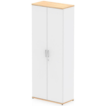 Impulse Two-Tone Extra Tall Cupboard, 4 Shelves, 2000mm High, Maple and White