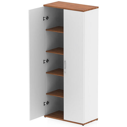 Impulse Two-Tone Extra Tall Cupboard, 4 Shelves, 2000mm High, Walnut and White