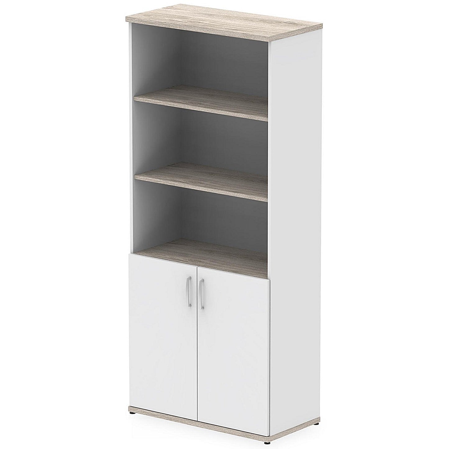 Impulse Two-Tone Extra Tall Open Shelves Cupboard, 3 Shelves, 2000mm High, White and Grey Oak