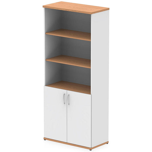 Impulse Two-Tone Extra Tall Open Shelves Cupboard, 3 Shelves, 2000mm High, White and Oak