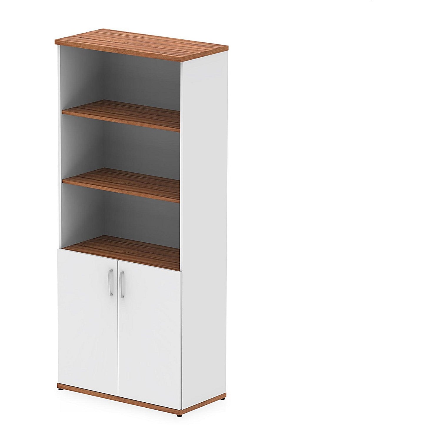 Impulse Two-Tone Extra Tall Open Shelves Cupboard, 3 Shelves, 2000mm High, White and Walnut
