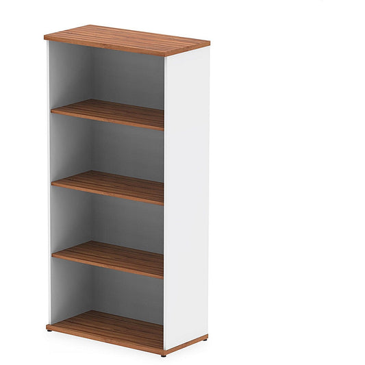 Impulse Two-Tone Tall Bookcase, 3 Shelves, 1600mm High, Walnut and White Easy2Order : I005129