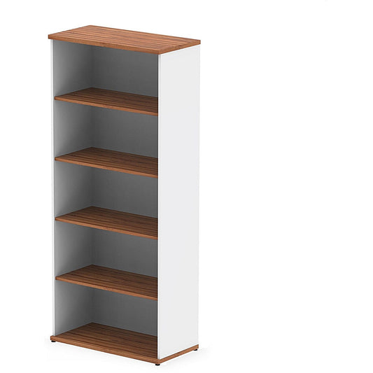 Impulse Two-Tone Extra Tall Bookcase, 4 Shelves, 2000mm High, Walnut and White Easy2Order : I005135