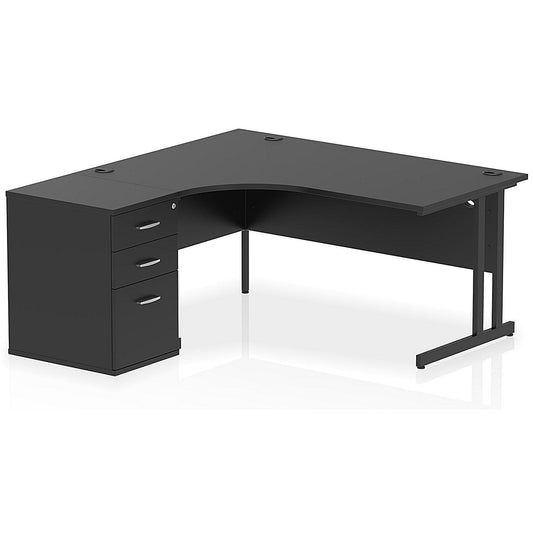 Impulse 1600mm Corner Desk with 600mm Desk High Pedestal, Left Hand, Black Cantilever Leg, Black