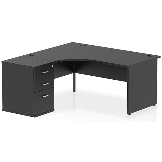Impulse 1600mm Corner Desk with 600mm Desk High Pedestal, Left Hand, Panel End Leg, Black
