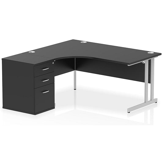 Impulse 1600mm Corner Desk with 600mm Desk High Pedestal, Left Hand, Silver Cantilever Leg, Black