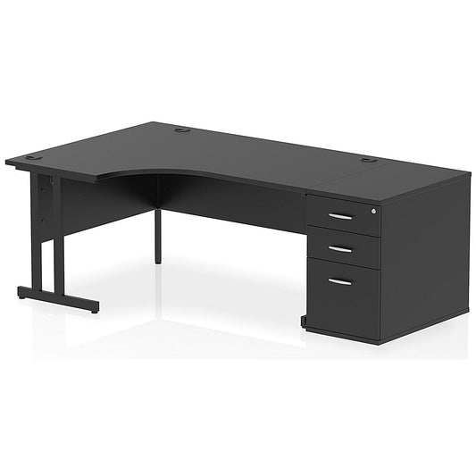 Impulse 1600mm Corner Desk with 800mm Desk High Pedestal, Left Hand, Black Cantilever Leg, Black
