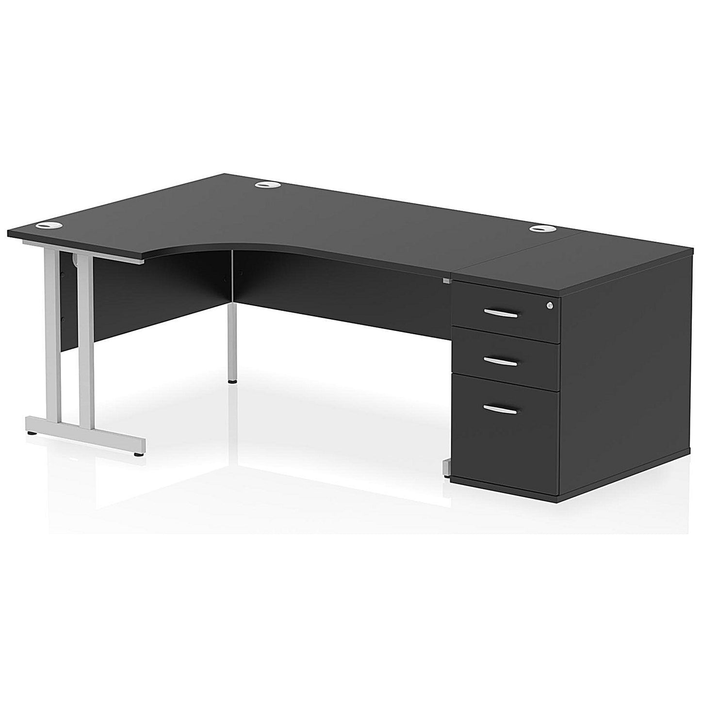 Impulse 1600mm Corner Desk with 800mm Desk High Pedestal, Left Hand, Silver Cantilever Leg, Black