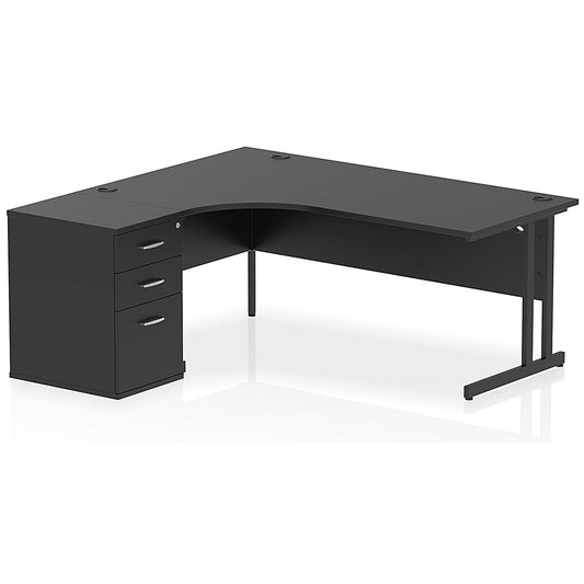 Impulse 1800mm Corner Desk with 600mm Desk High Pedestal, Left Hand, Black Cantilever Leg, Black