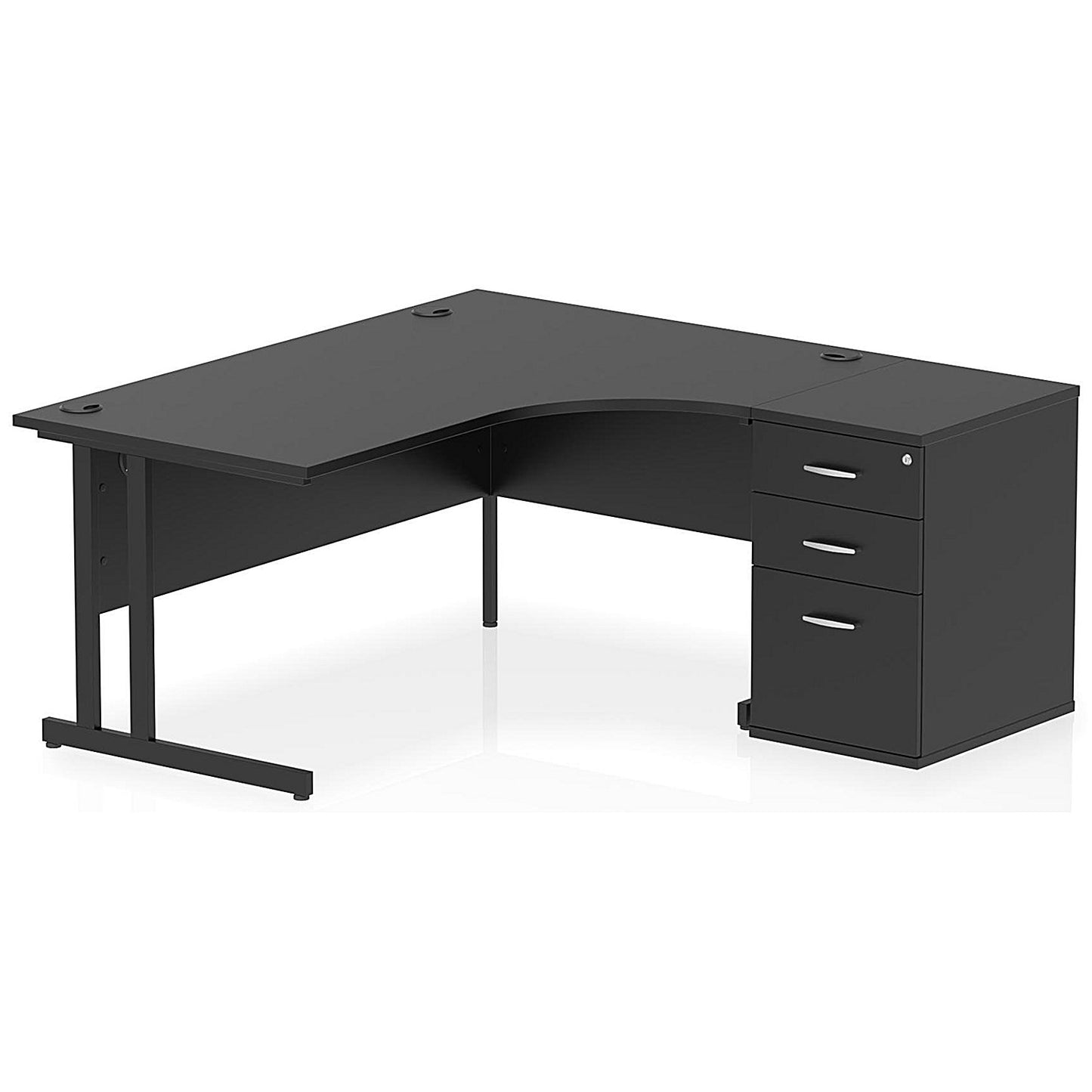 Impulse 1600mm Corner Desk with 600mm Desk High Pedestal, Right Hand, Black Cantilever Leg, Black
