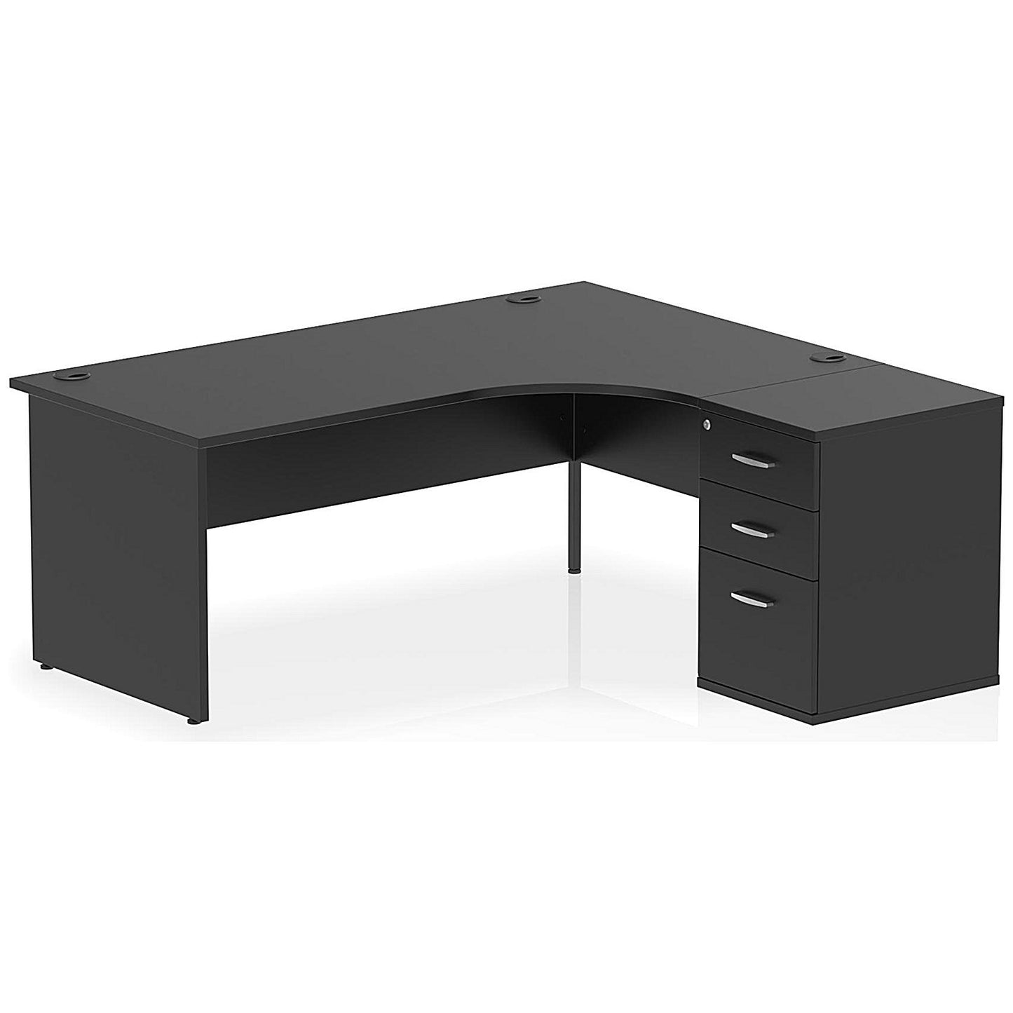 Impulse 1800mm Corner Desk with 600mm Desk High Pedestal, Right Hand, Panel End Leg, Black