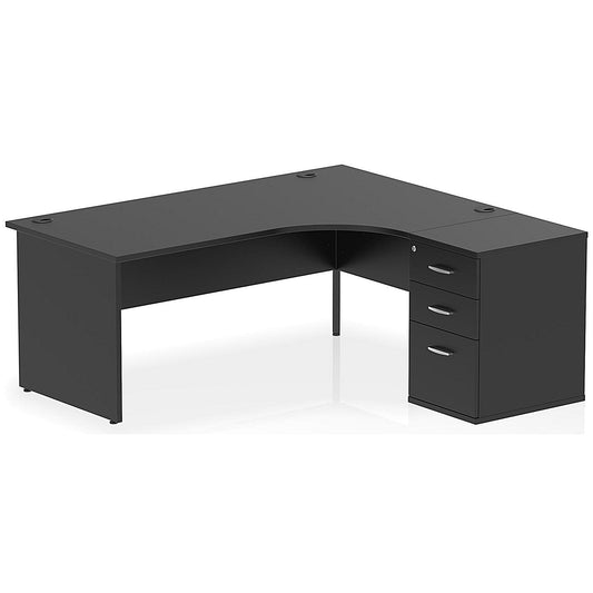 Impulse 1800mm Corner Desk with 600mm Desk High Pedestal, Right Hand, Panel End Leg, Black