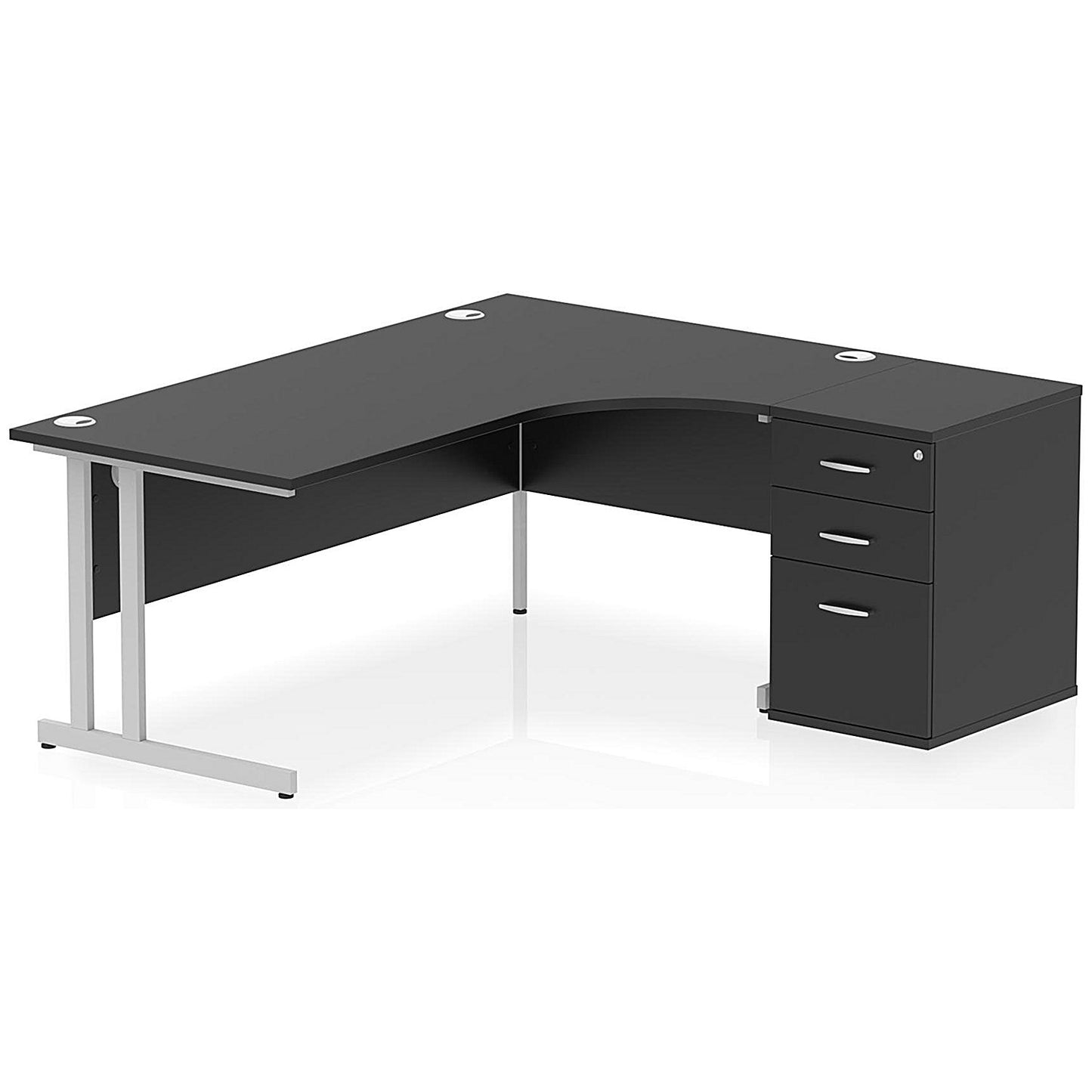 Impulse 1800mm Corner Desk with 600mm Desk High Pedestal, Right Hand, Silver Cantilever Leg, Black