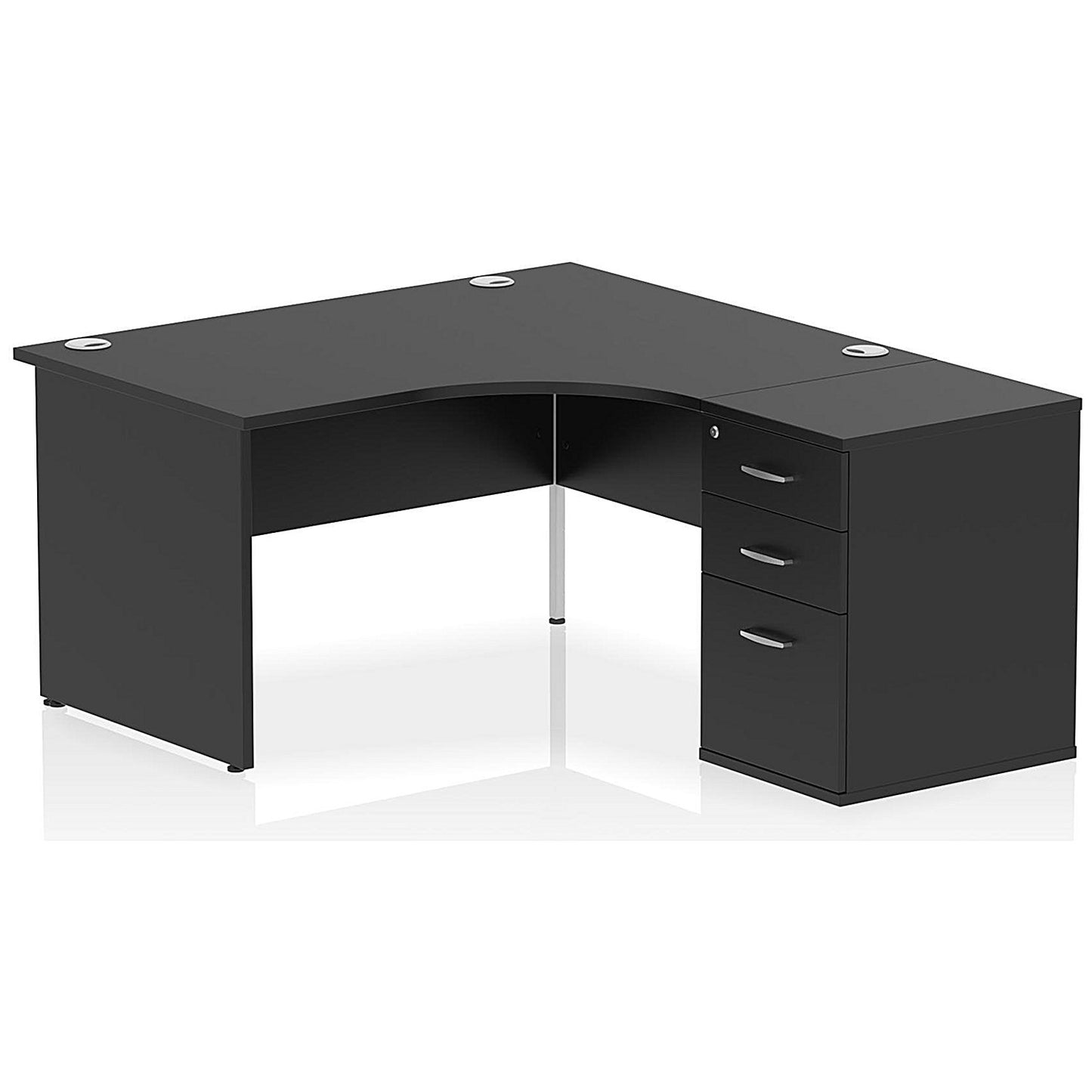Impulse 1400mm Corner Desk with 600mm Desk High Pedestal, Right Hand, Panel End Leg, Black
