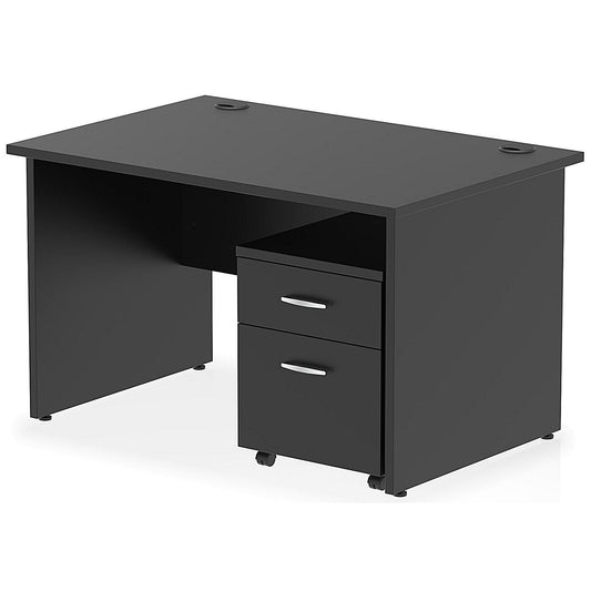 Impulse 1200mm Rectangular Desk, Panel End Leg, 2 Drawer Mobile Pedestal, Black