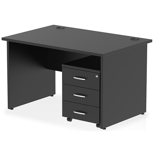 Impulse 1200mm Rectangular Desk, Panel End Leg, 3 Drawer Mobile Pedestal, Black