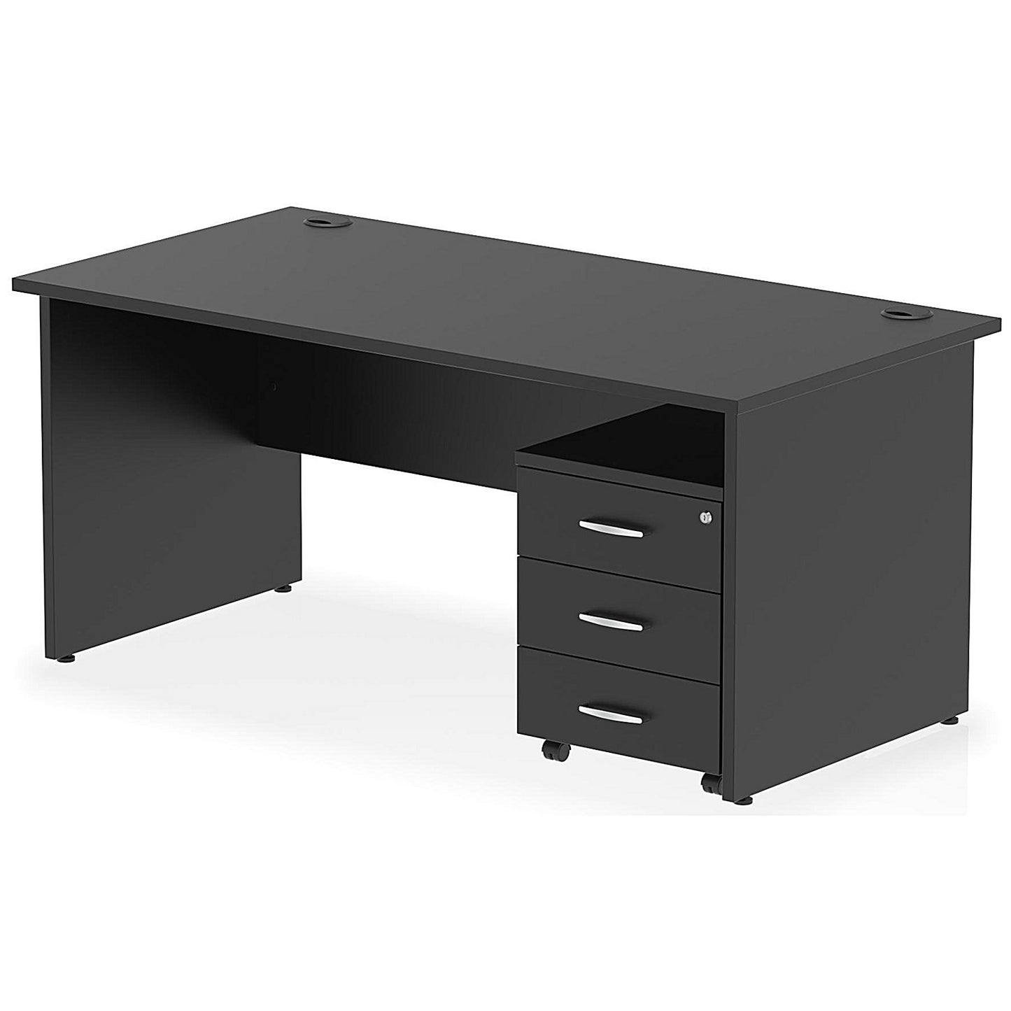 Impulse 1600mm Rectangular Desk, Panel End Leg, 3 Drawer Mobile Pedestal, Black