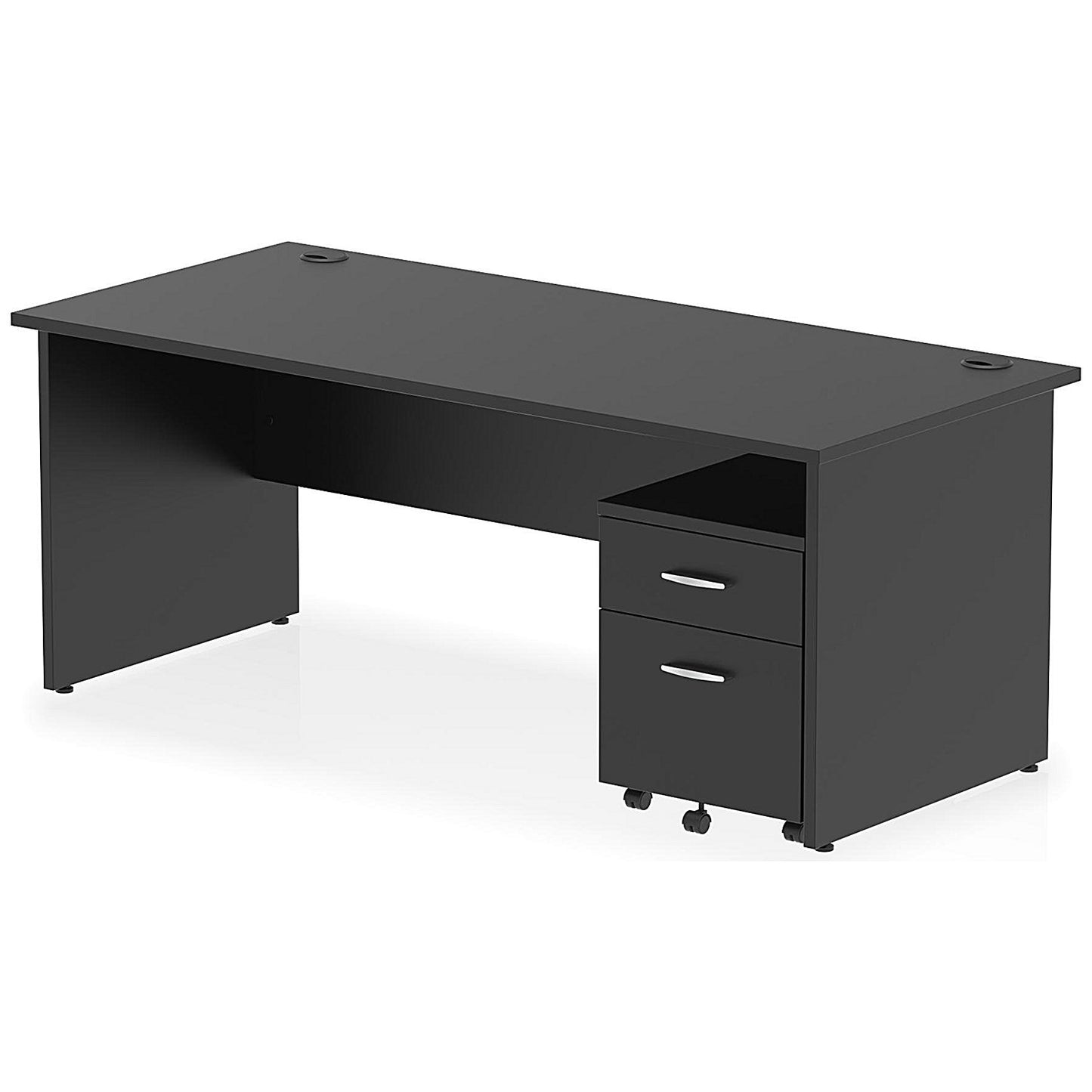 Impulse 1800mm Rectangular Desk, Panel End Leg, 2 Drawer Mobile Pedestal, Black