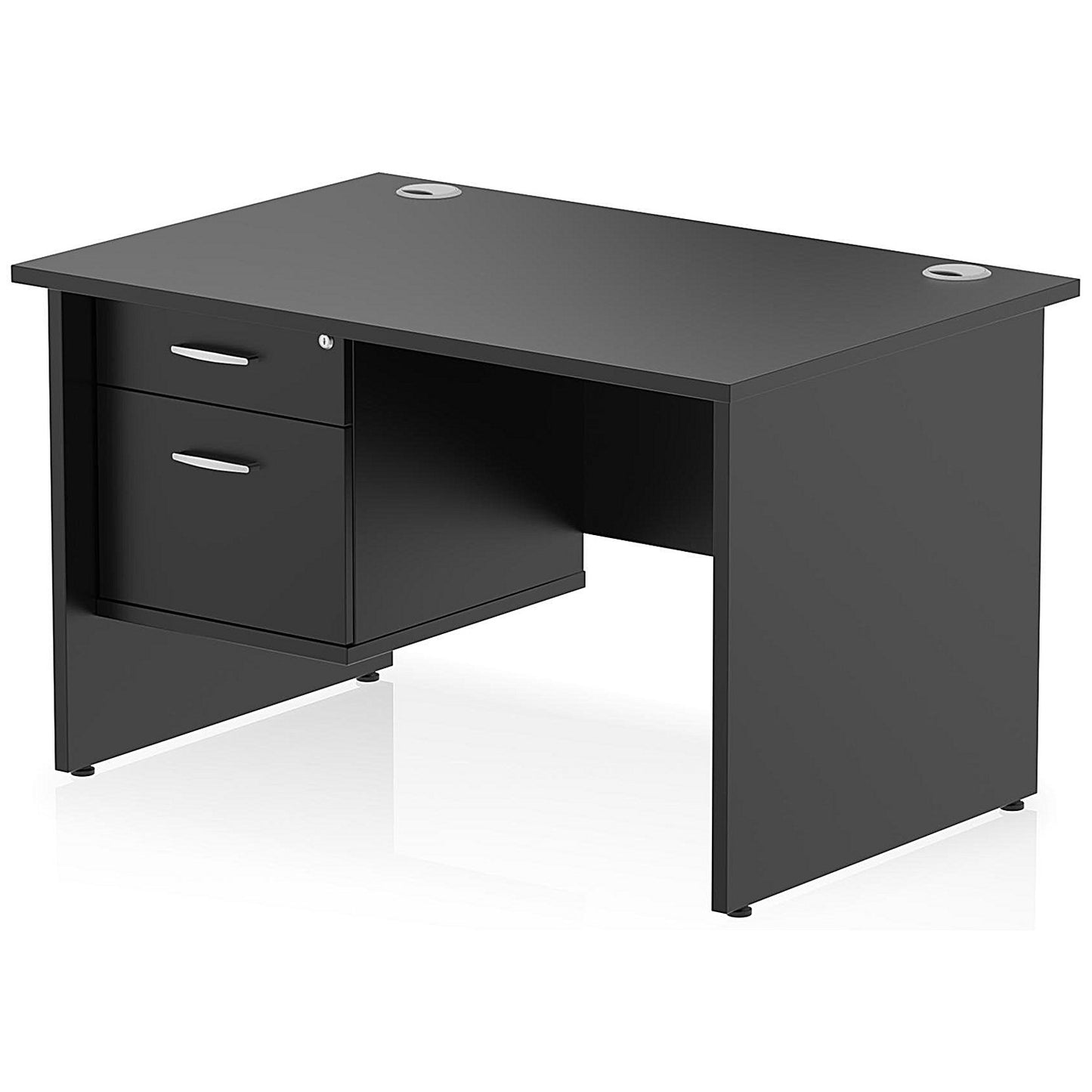 Impulse 1200mm Rectangular Desk With 2 Drawer Fixed Pedestal, Panel End Leg, Black