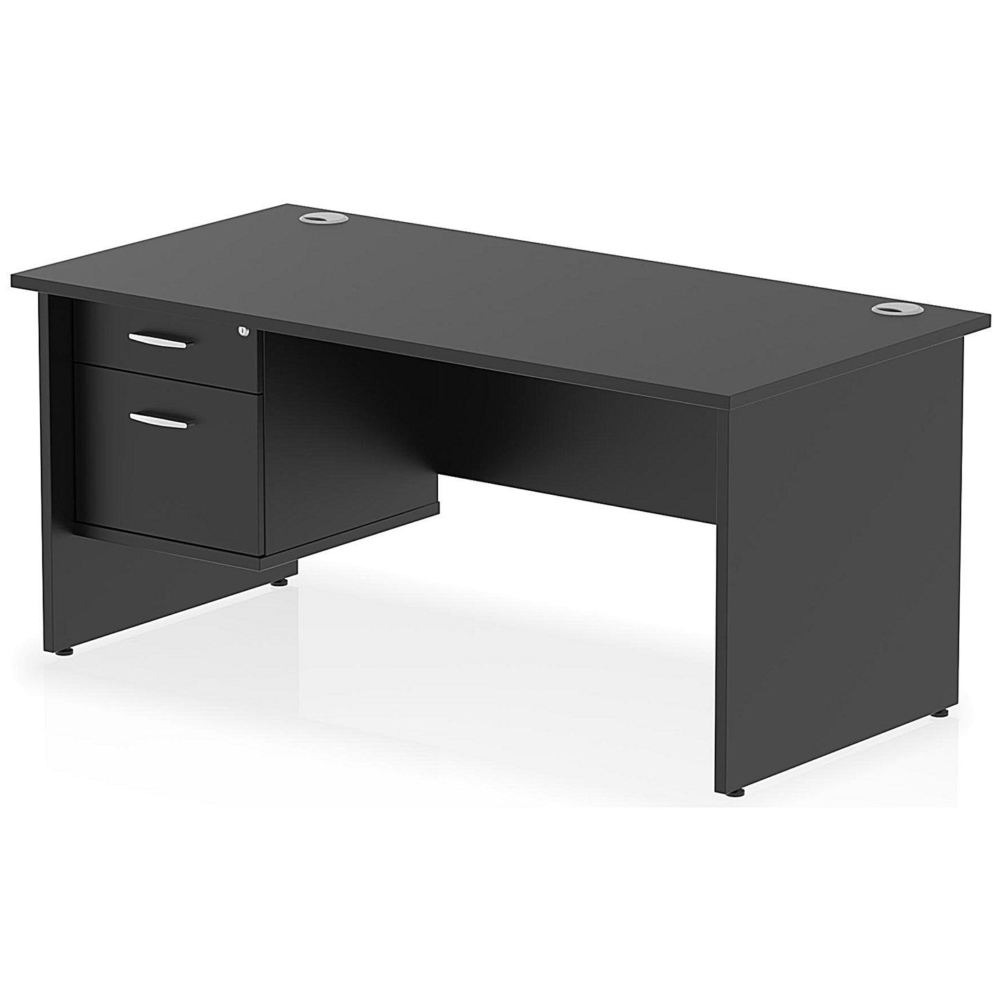 Impulse 1600mm Rectangular Desk With 2 Drawer Fixed Pedestal, Panel End Leg, Black
