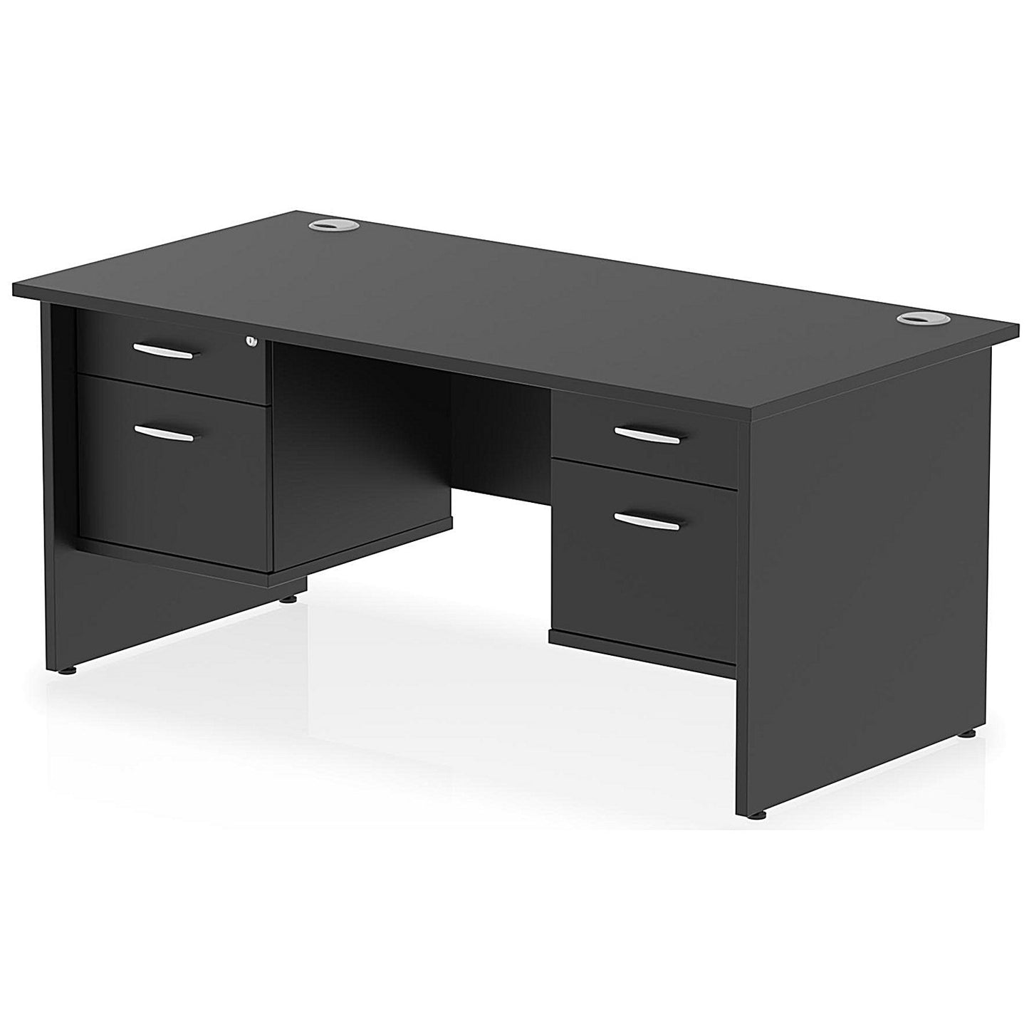 Impulse 1600mm Rectangular Desk With 2 x 2 Drawer Fixed Pedestals, Panel End Leg, Black