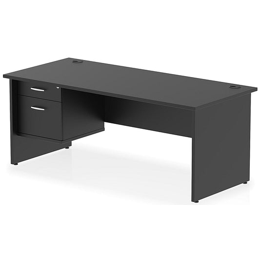 Impulse 1800mm Rectangular Desk With 2 Drawer Fixed Pedestal, Panel End Leg, Black