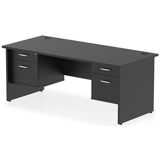 Impulse 1800mm Rectangular Desk With 2 x 2 Drawer Fixed Pedestals, Panel End Leg, Black