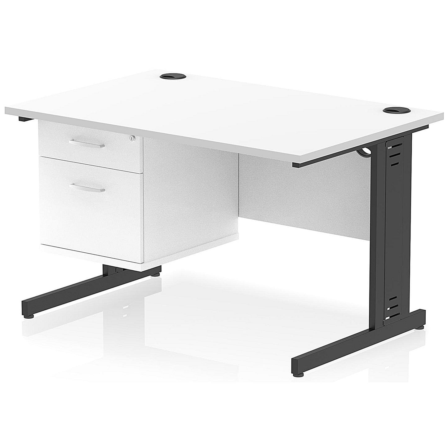 Impulse 1200mm Rectangular Desk, Black Cable Managed Leg, White, With 2 Drawer Fixed Pedestal