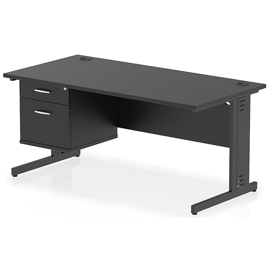 Impulse 1600mm Rectangular Desk, Black Cable Managed Leg, Black, With 2 Drawer Fixed Pedestal