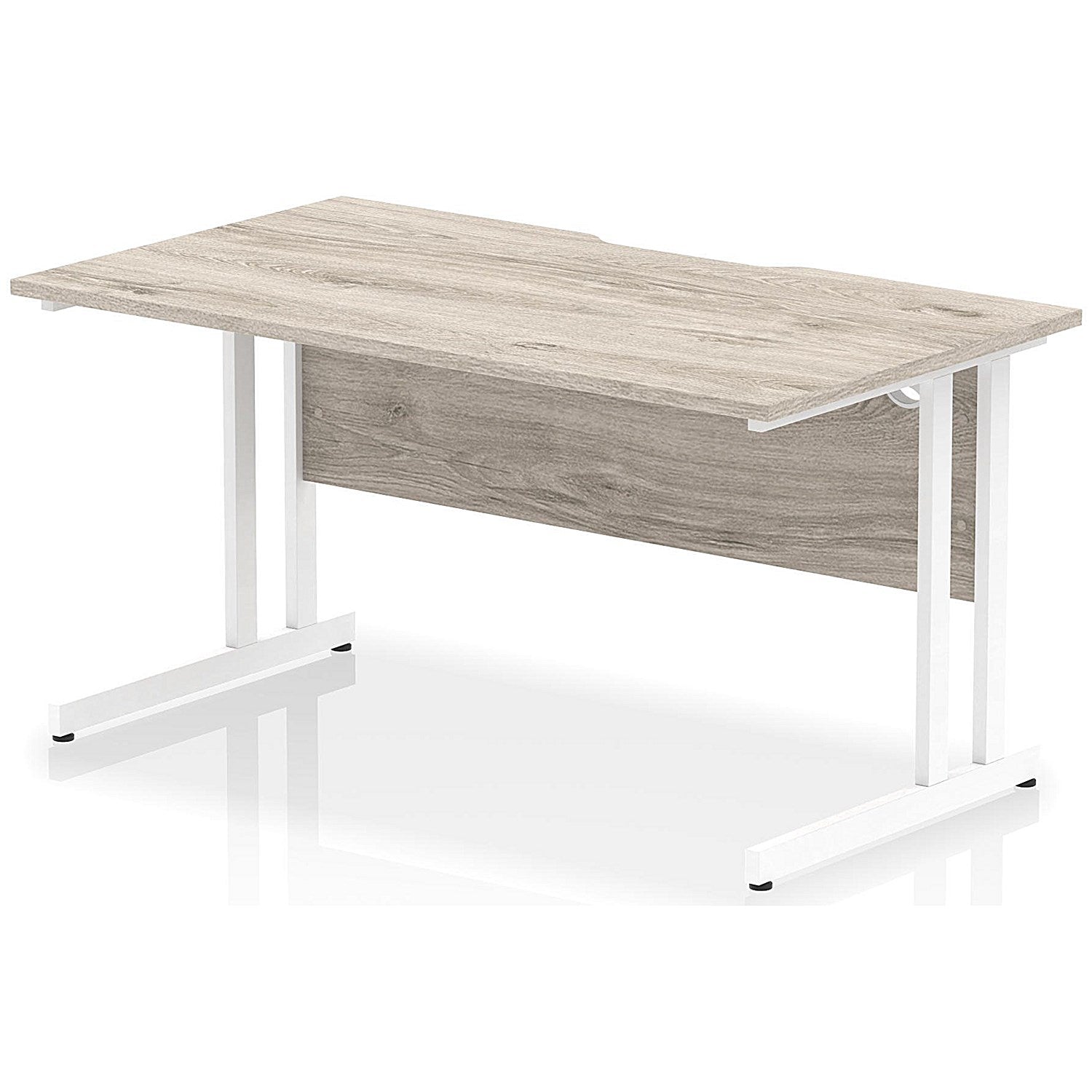 Impulse 1400mm Scalloped Edge Rectangular Desk, White Cantilever Legs, Grey Oak Easy2Order : I005878