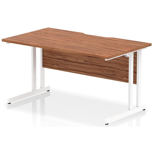 Impulse 1400mm Scalloped Edge Rectangular Desk, White Cantilever Legs, Walnut Easy2Order : I005887
