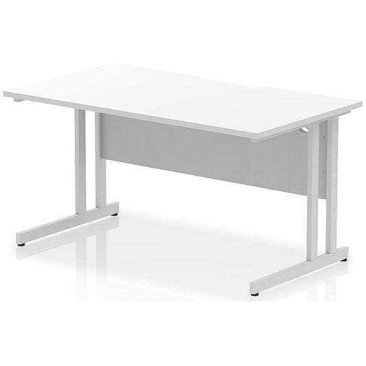 Impulse 1400mm Scalloped Edge Rectangular Desk, Silver Cantilever Legs, White Easy2Order : I005889