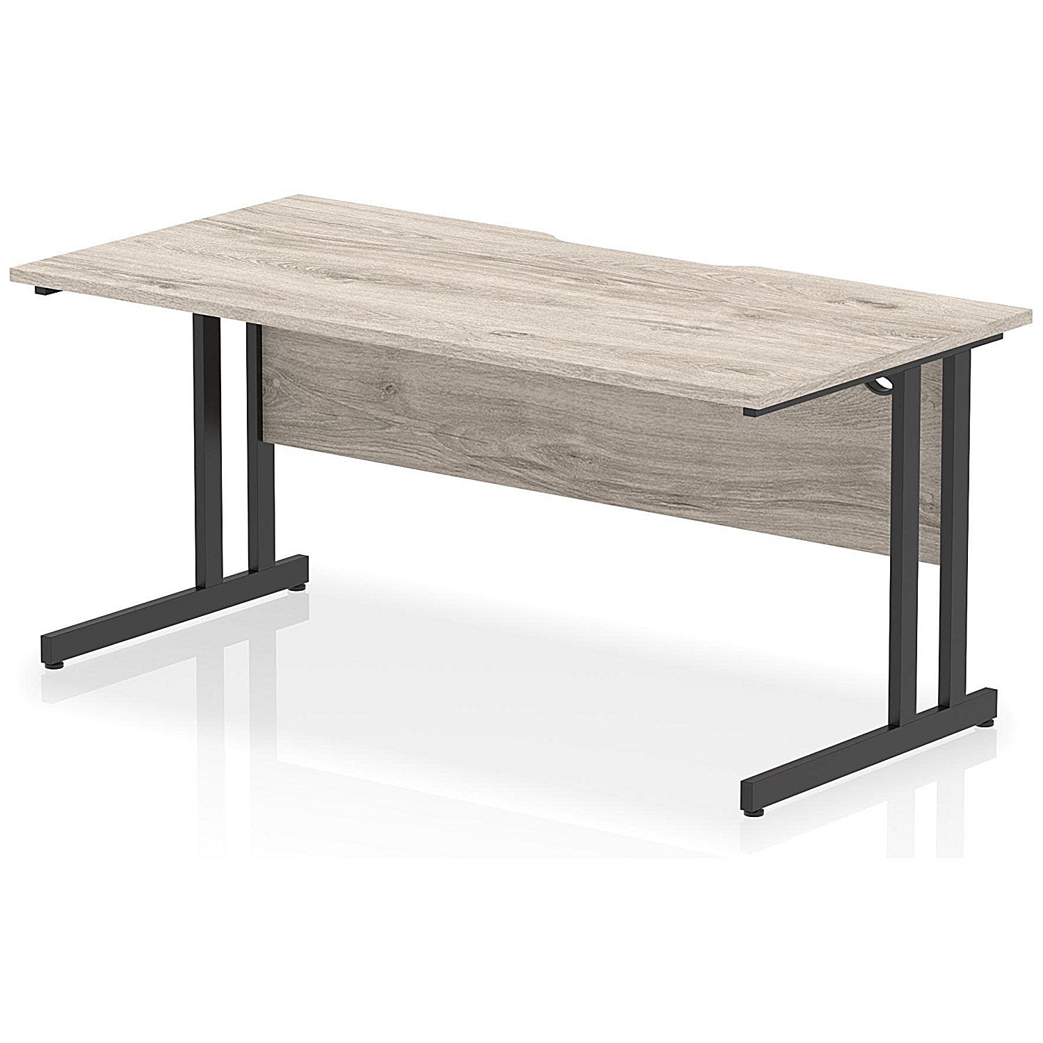 Impulse 1600mm Scalloped Edge Rectangular Desk, Black Cantilever Legs, Grey Oak Easy2Order : I005894