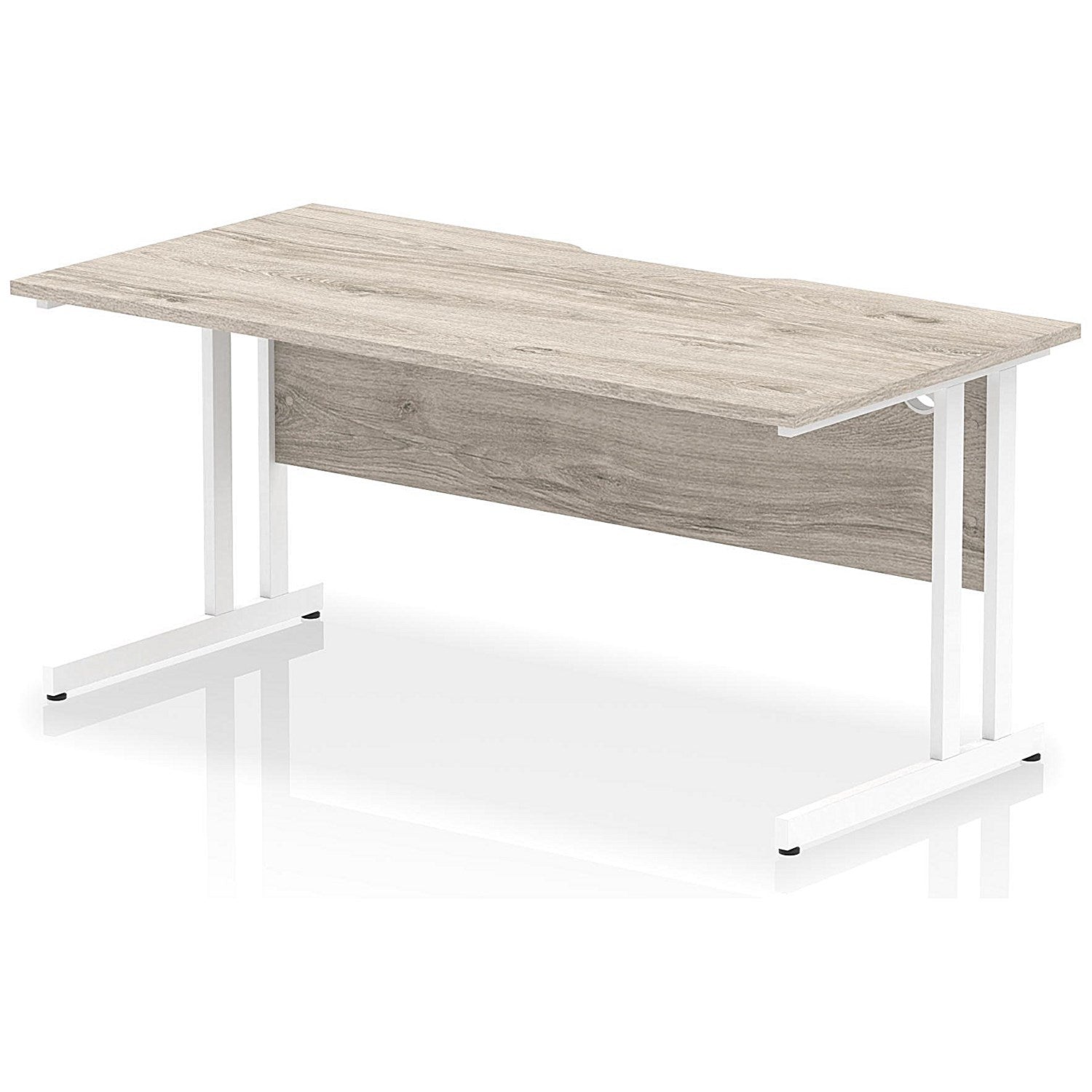 Impulse 1600mm Scalloped Edge Rectangular Desk, White Cantilever Legs, Grey Oak Easy2Order : I005896