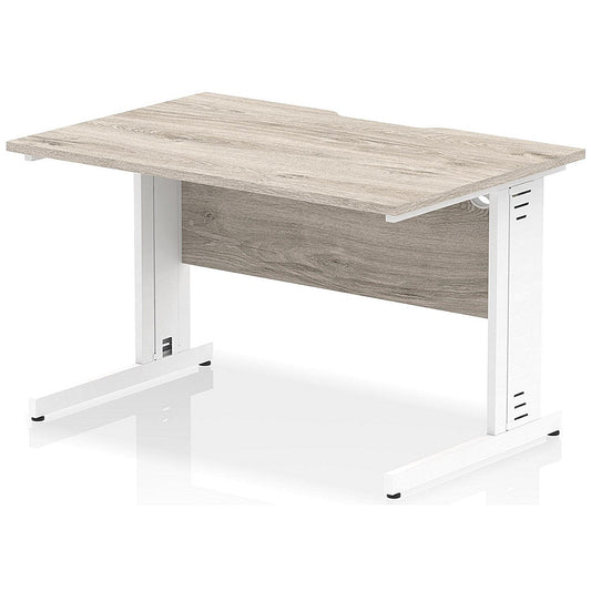 Impulse 1200mm Scalloped Edge Rectangular Desk, White Cable Managed Legs, Grey Oak Easy2Order : I005914