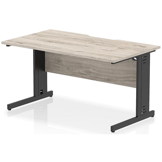 Impulse 1400mm Scalloped Edge Rectangular Desk, Black Cable Managed Legs, Grey Oak Easy2Order : I005930