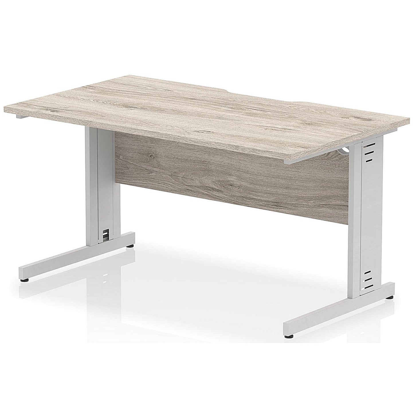 Impulse 1400mm Scalloped Edge Rectangular Desk, Silver Cable Managed Legs, Grey Oak Easy2Order : I005931
