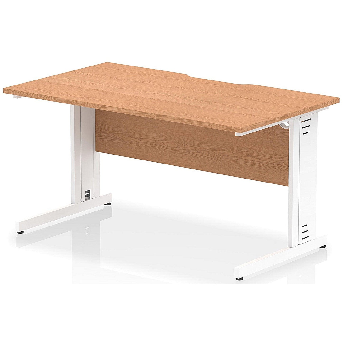 Impulse 1400mm Scalloped Edge Rectangular Desk, White Cable Managed Legs, Oak Easy2Order : I005938