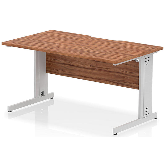 Impulse 1400mm Scalloped Edge Rectangular Desk, Silver Cable Managed Legs, Walnut Easy2Order : I005940