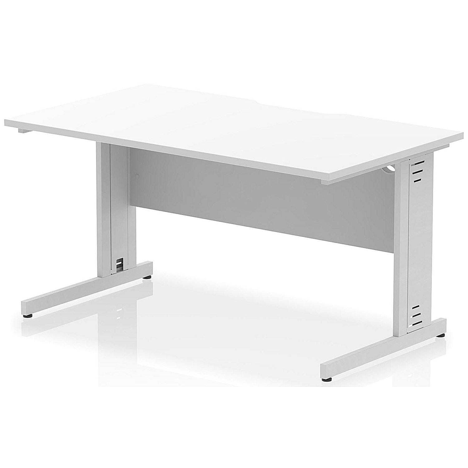 Impulse 1400mm Scalloped Edge Rectangular Desk, Silver Cable Managed Legs, White Easy2Order : I005943