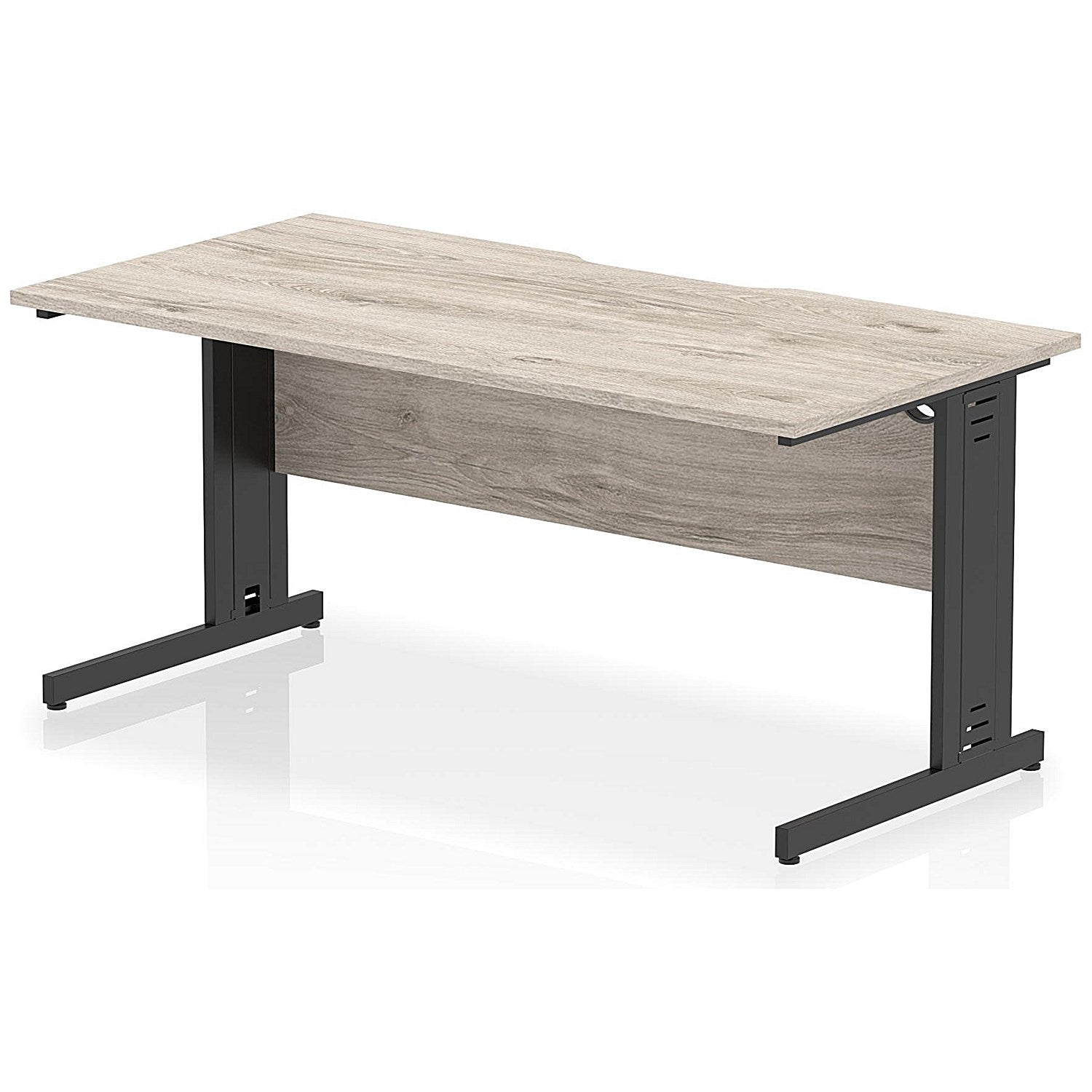 Impulse 1600mm Scalloped Edge Rectangular Desk, Black Cable Managed Legs, Grey Oak Easy2Order : I005948
